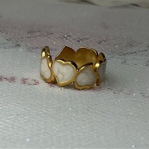 🤍White Enamel Gold Heart  Adjustable Stainless Steel Ring